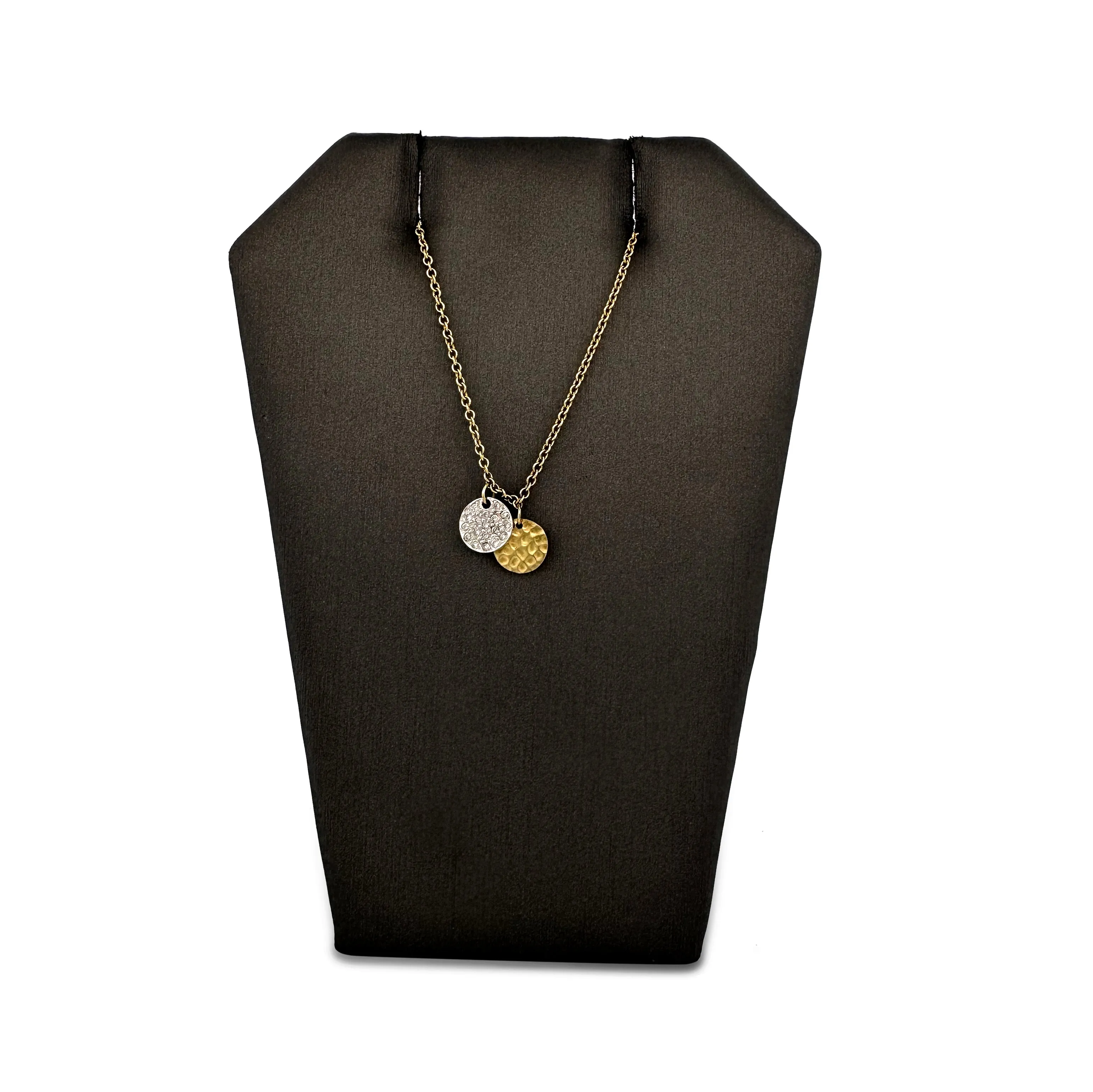 0.19ctw Round Brilliant Natural Diamond Double Medallion Pendant Necklace in 14k Two-tone Gold