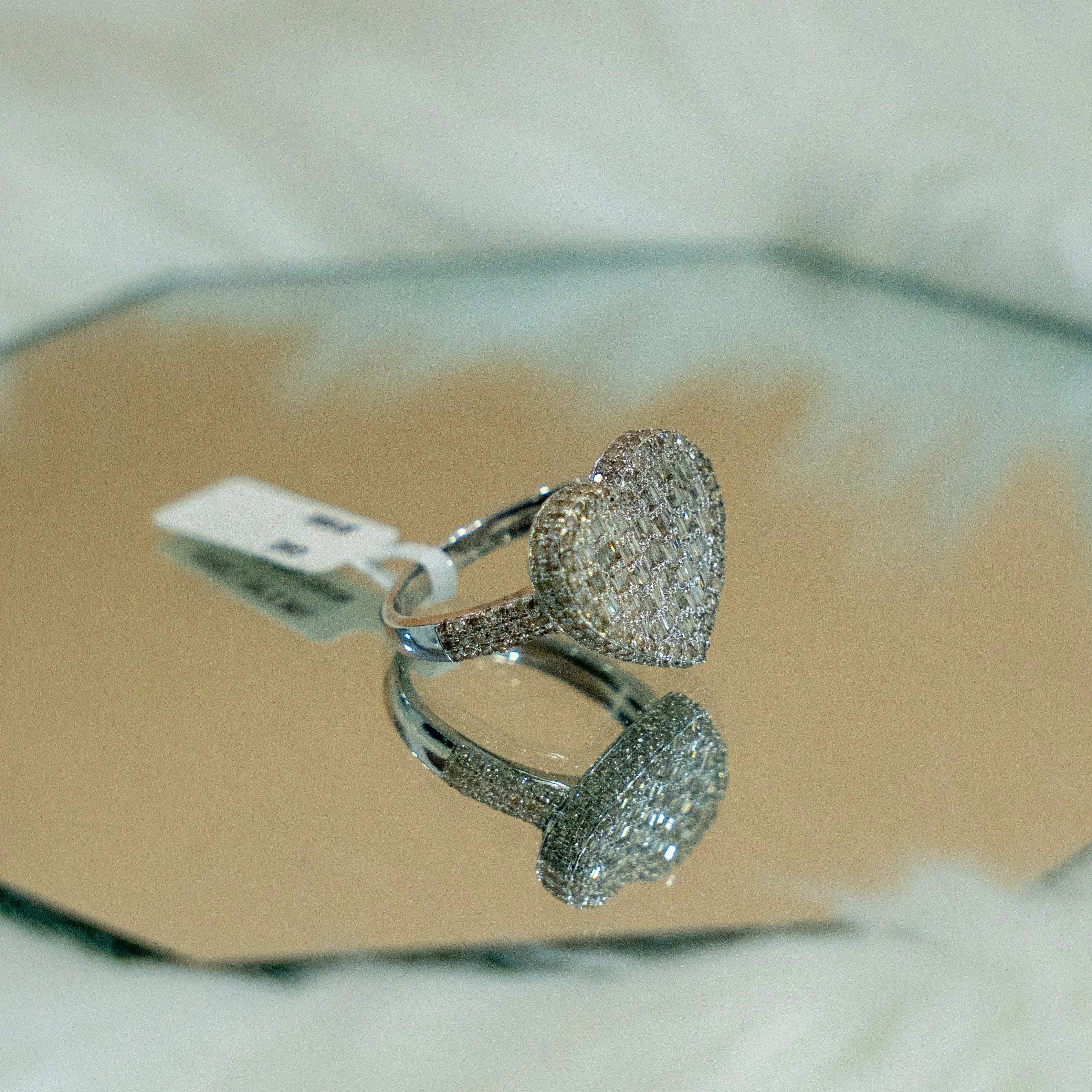 10K White Gold Diamond Heart Ring 1.33Ct / 3.4gr / Size 7