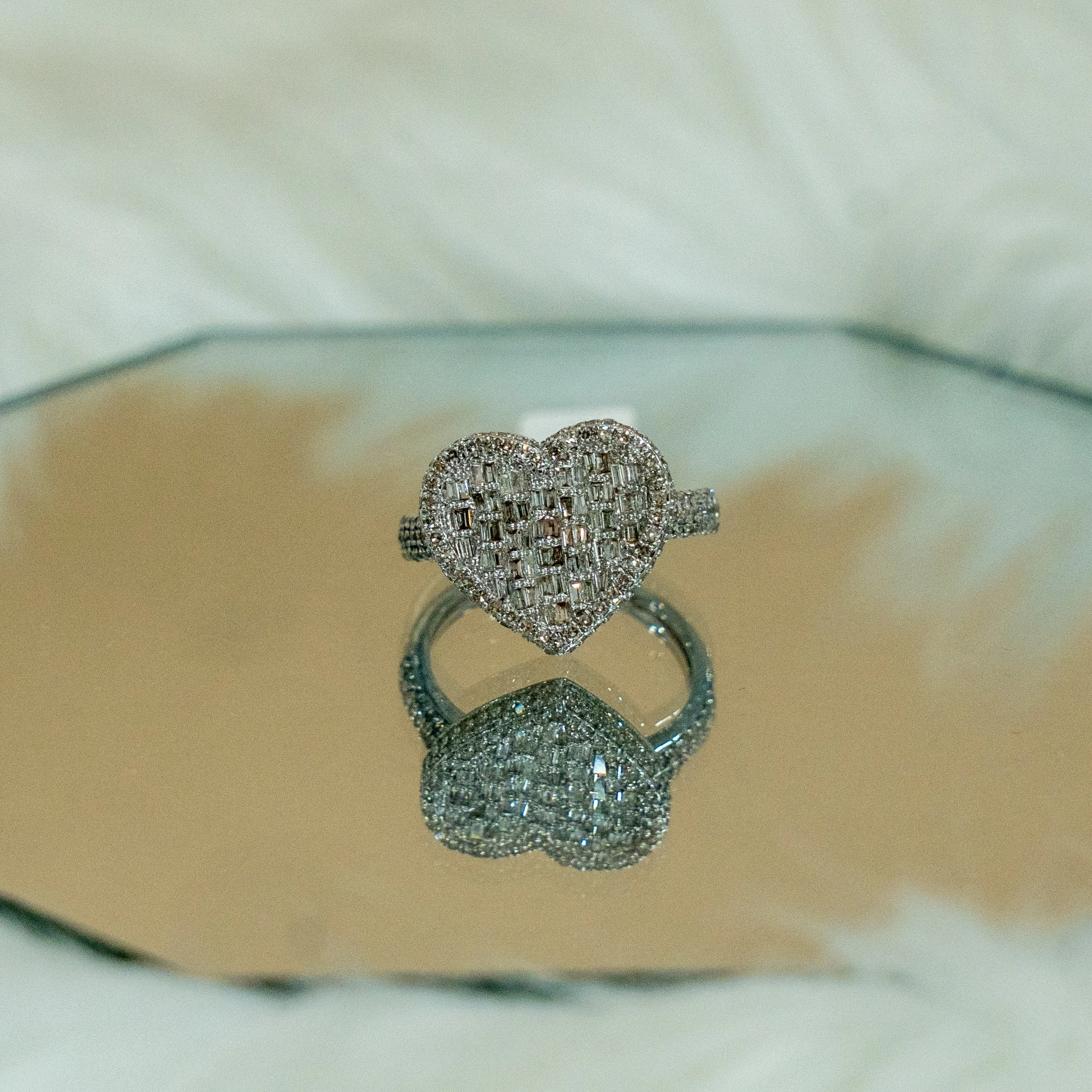 10K White Gold Diamond Heart Ring 1.33Ct / 3.4gr / Size 7