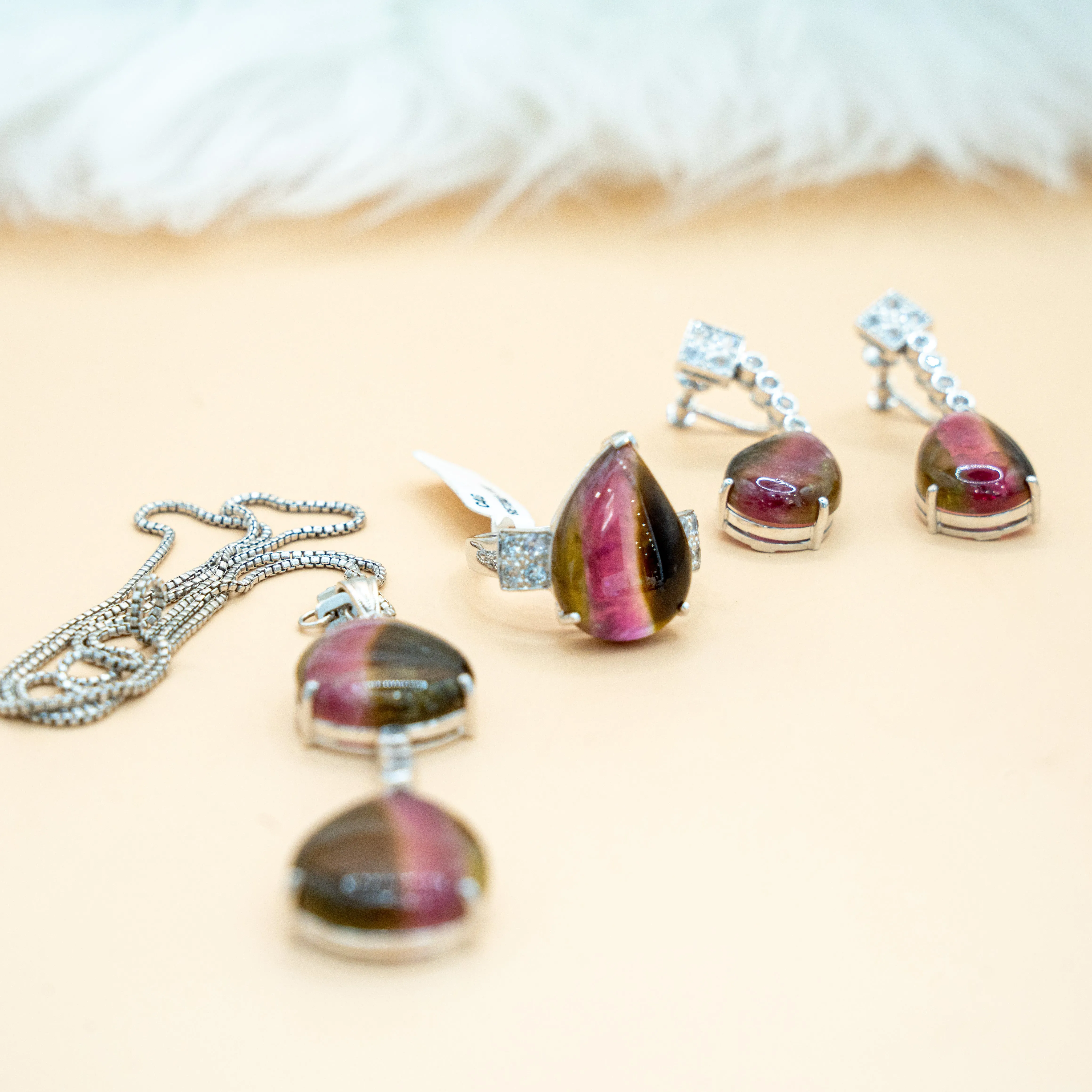 10K White Gold Diamond Water Drop Jewelry Set / 29gr