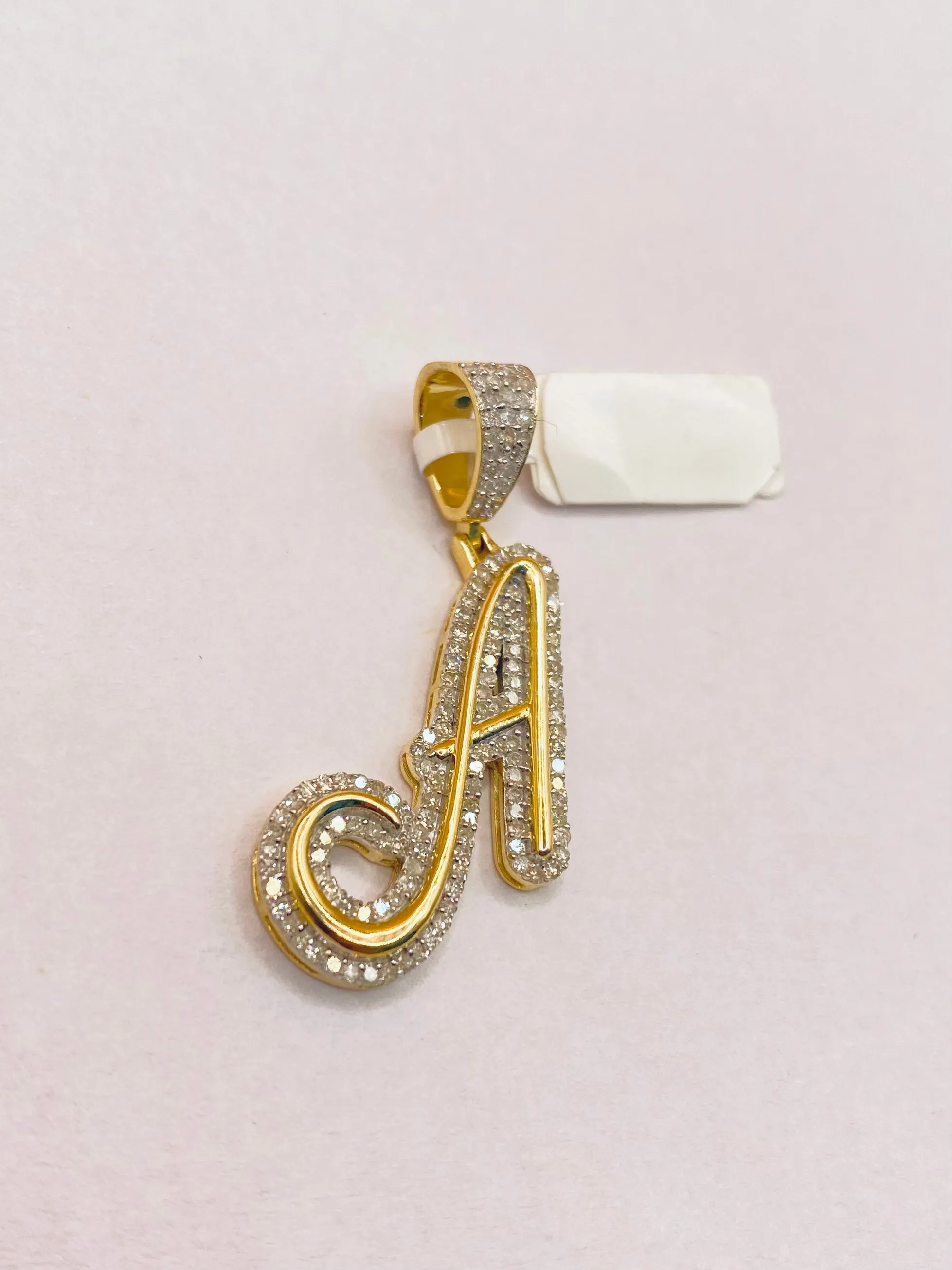 10K Yellow Gold Diamond A Curve Pendant / 4gr