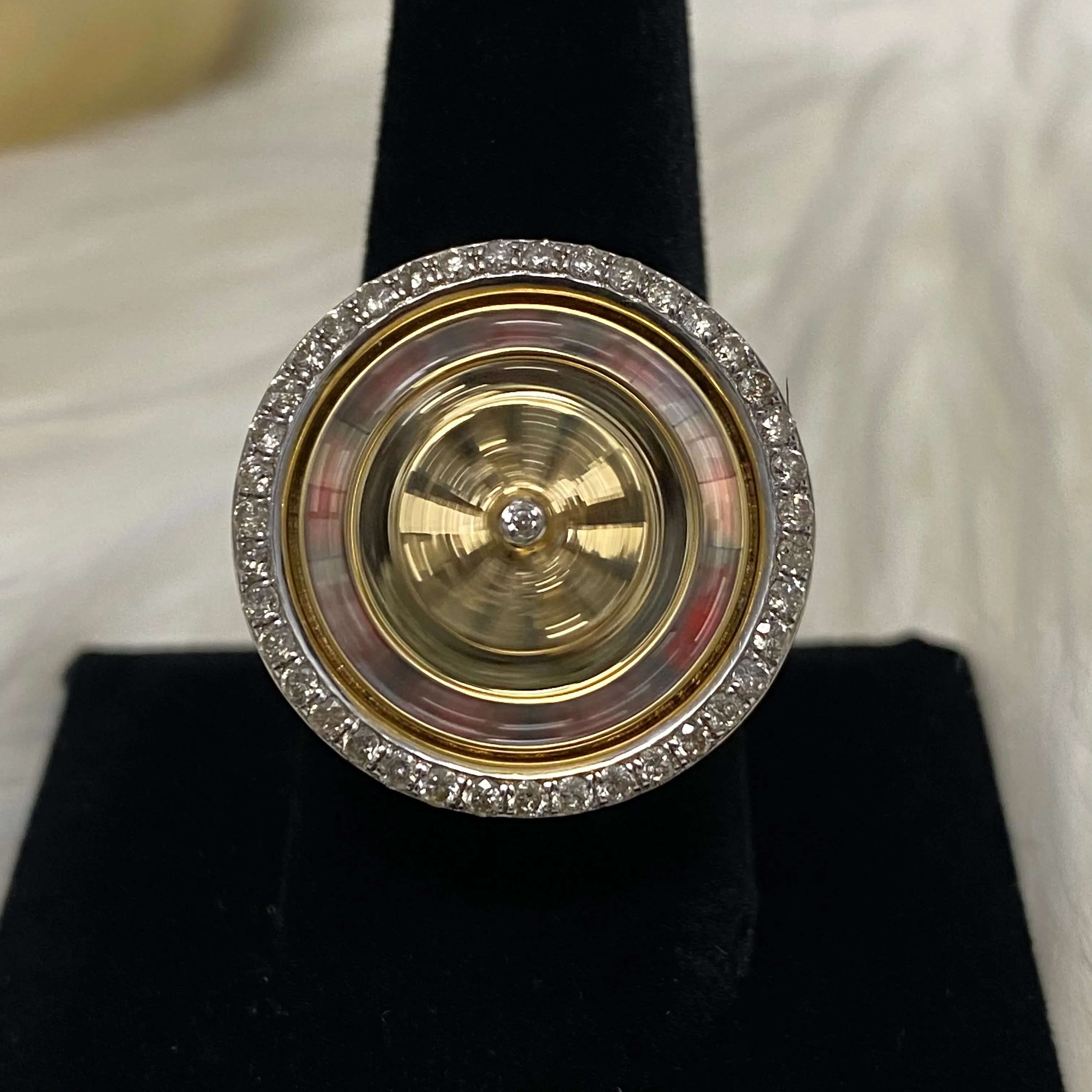 10K Yellow Gold Diamond Casino Roulette Ring 0.82Ct Dia / 24.4gr / Size 11.5