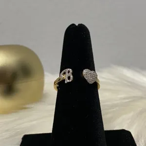 10K Yellow Gold Diamond Heart - Letter B Ring 0.20Ct Dia / 1.9gr / Size 7