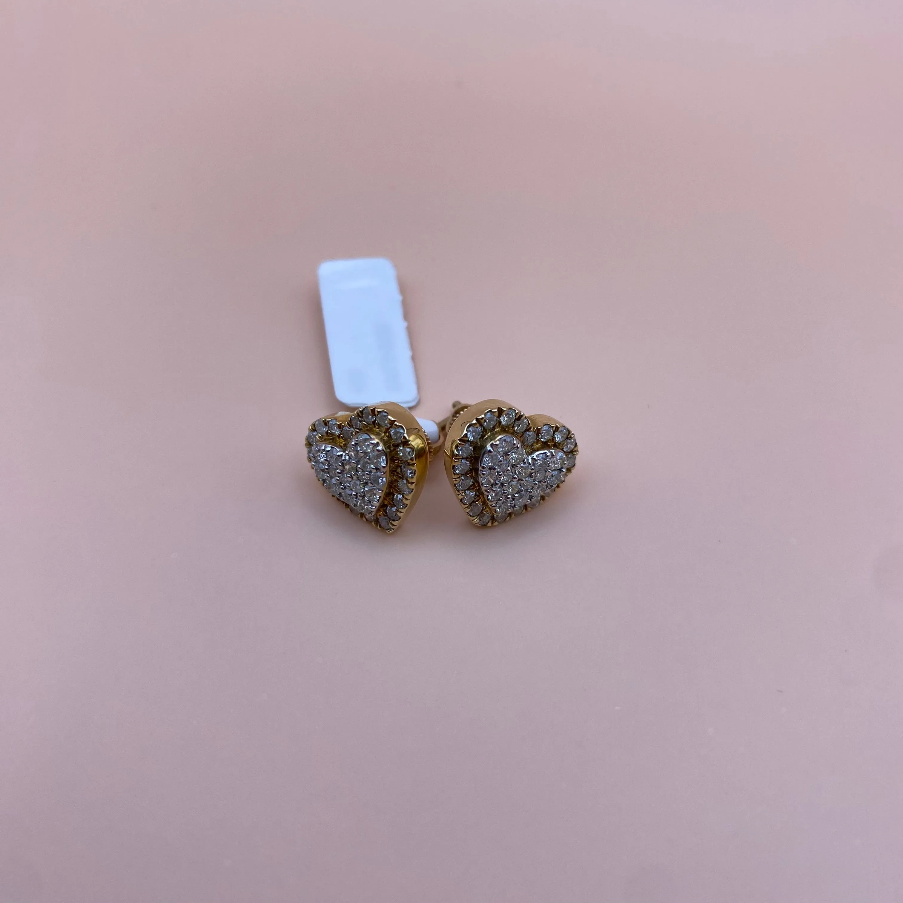 10K Yellow Gold Diamond Heart Stud Earrings 1.15Ct / 3.2gr