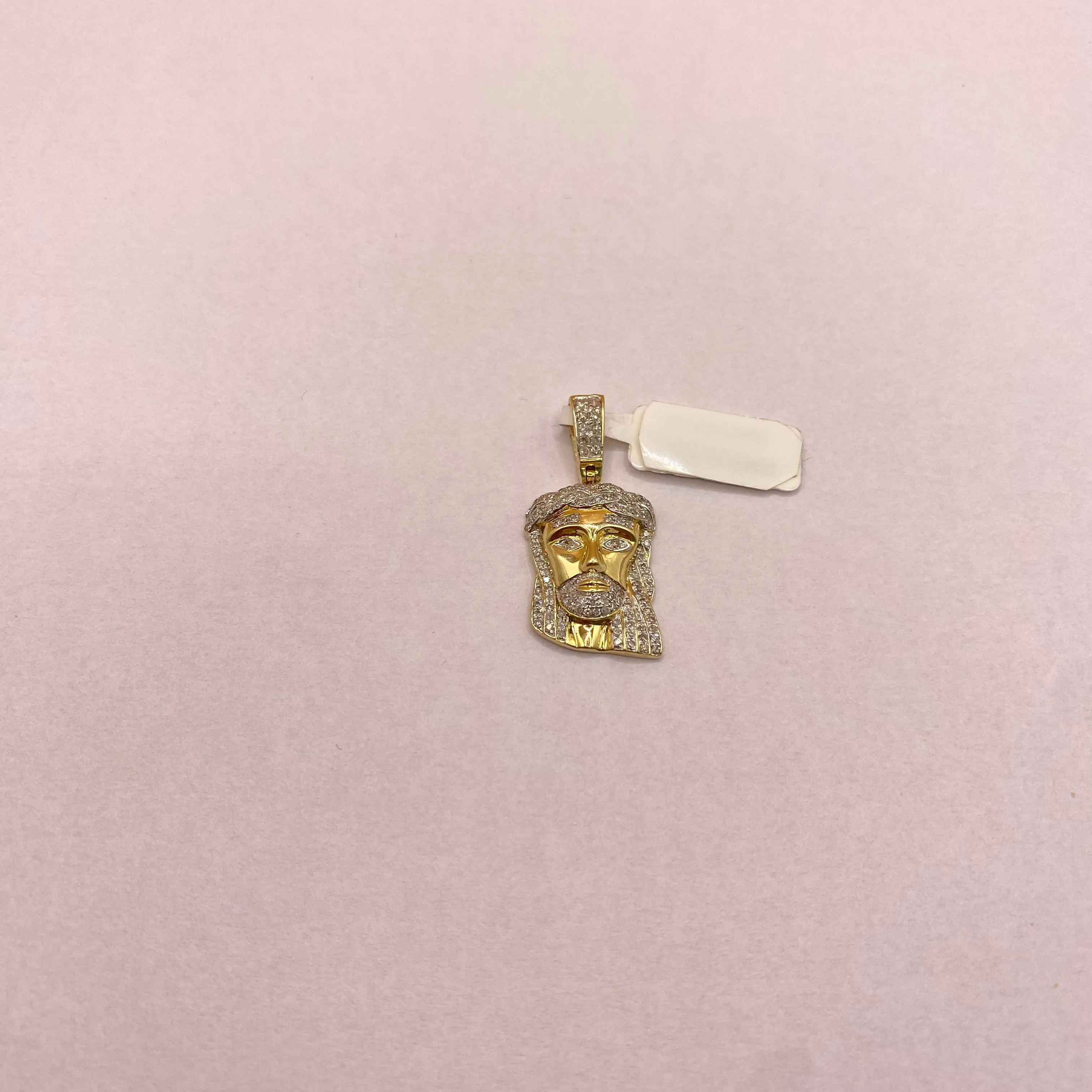 10K Yellow Gold Diamond Jesus Face Little Pendant / 3.3gr