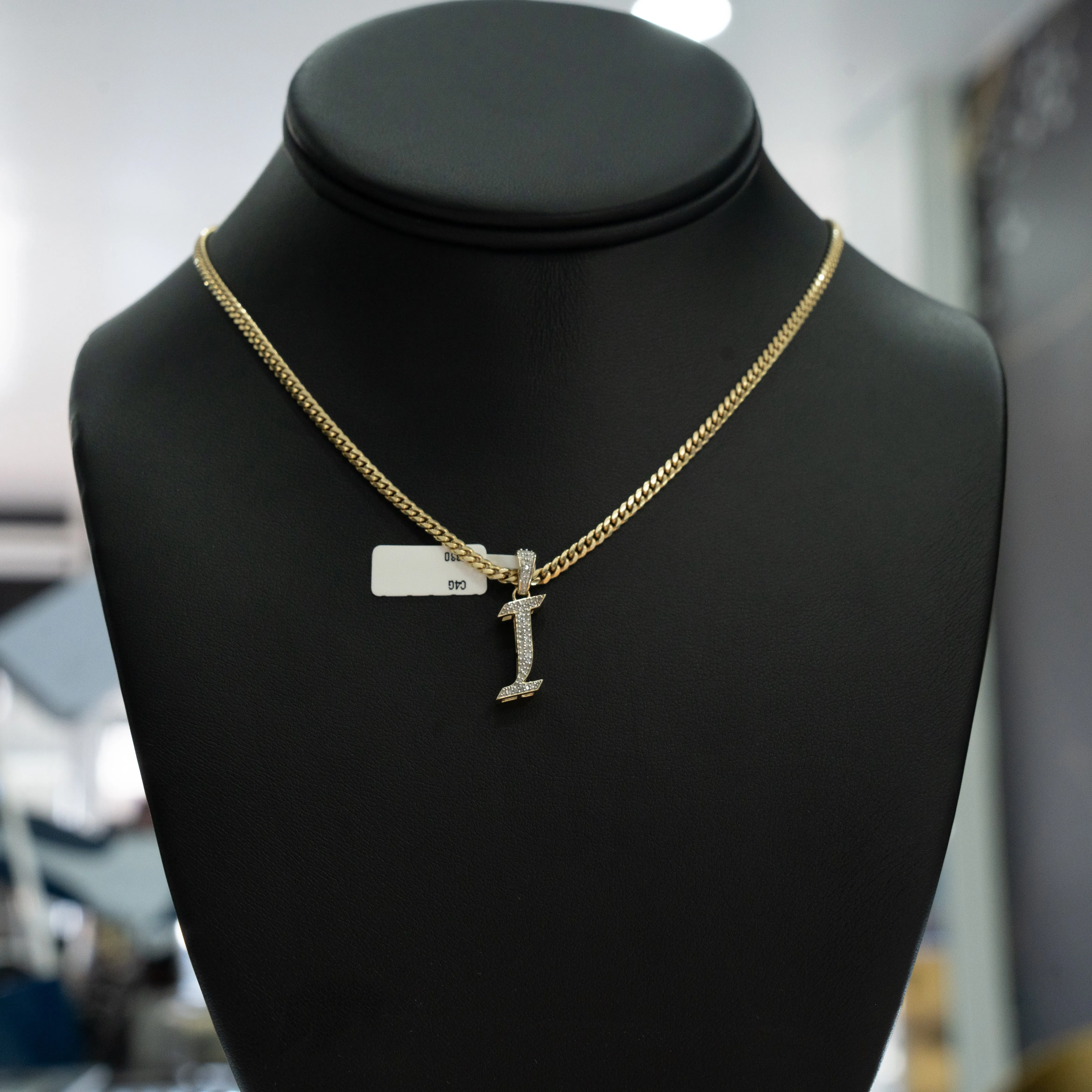 10K Yellow Gold Letter I Pendant With Diamond 0.14Ct / 1.2gr