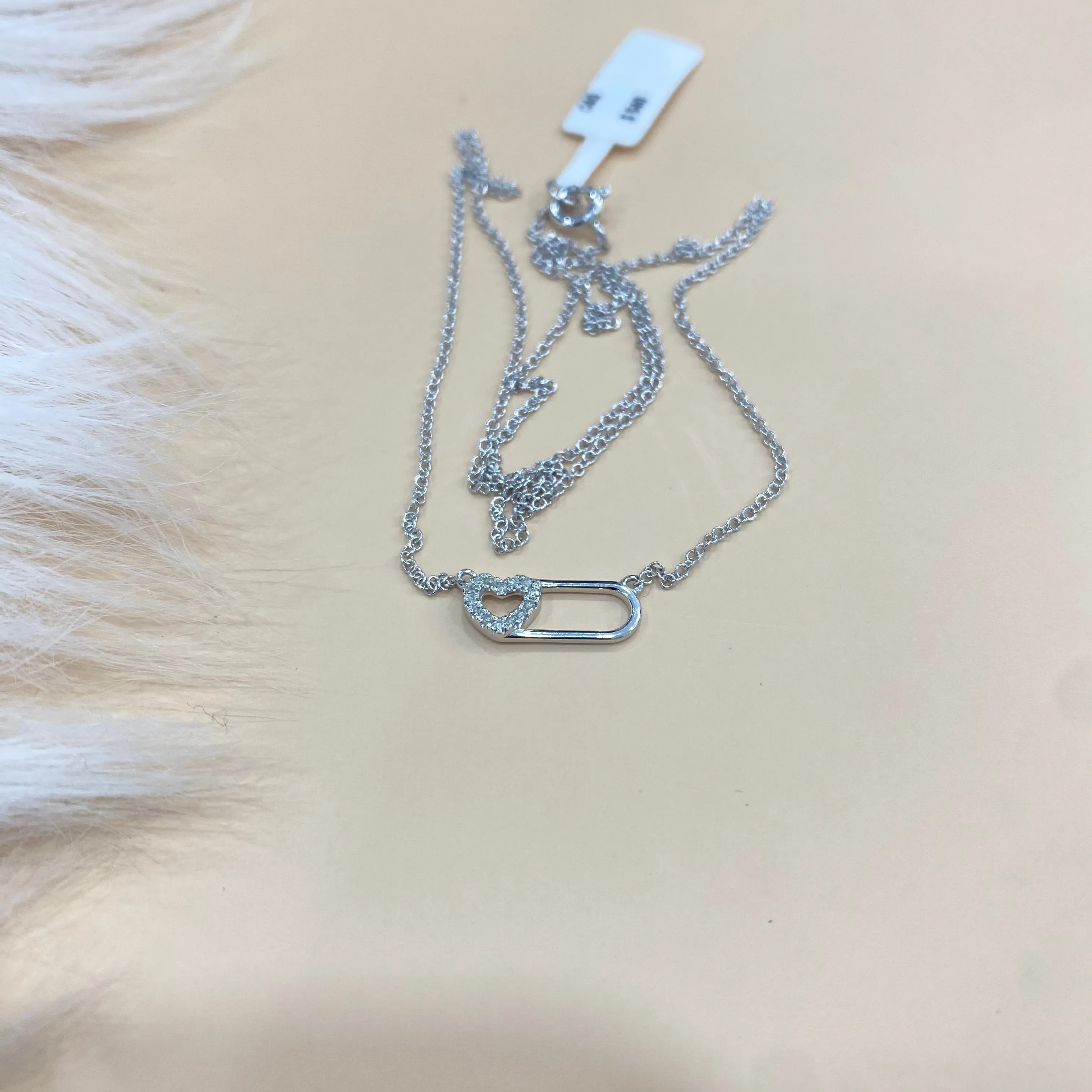 14K White Gold Diamond Heart Chain 0.05Ct / 1.6gr