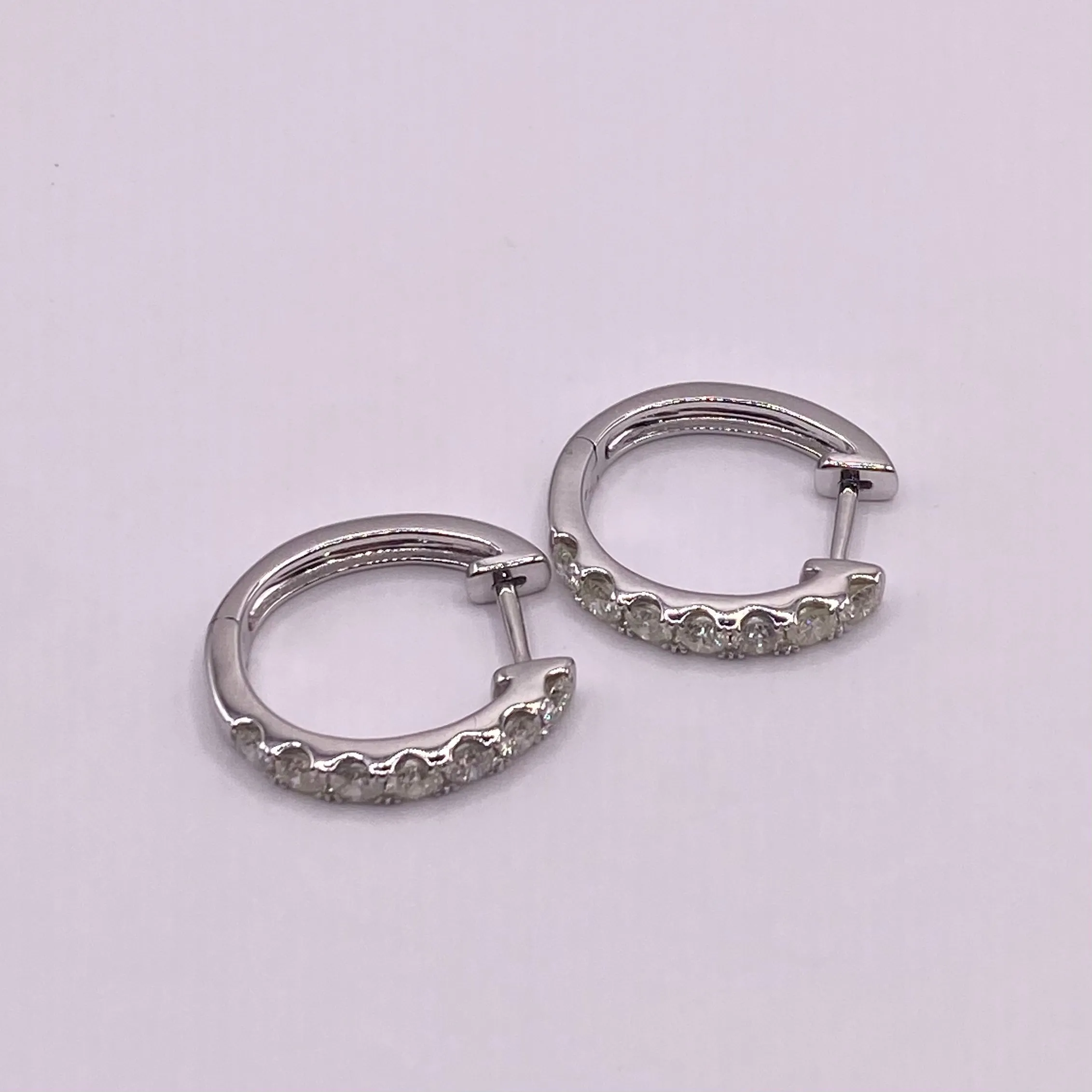 14K White Gold Diamond Luxury Hoop Earrings 1.06Ct / 3.9gr