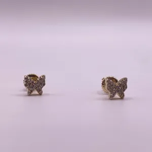 14K Yellow Gold Diamond Butterfly Stud Earrings 0.15Ct / 1gr