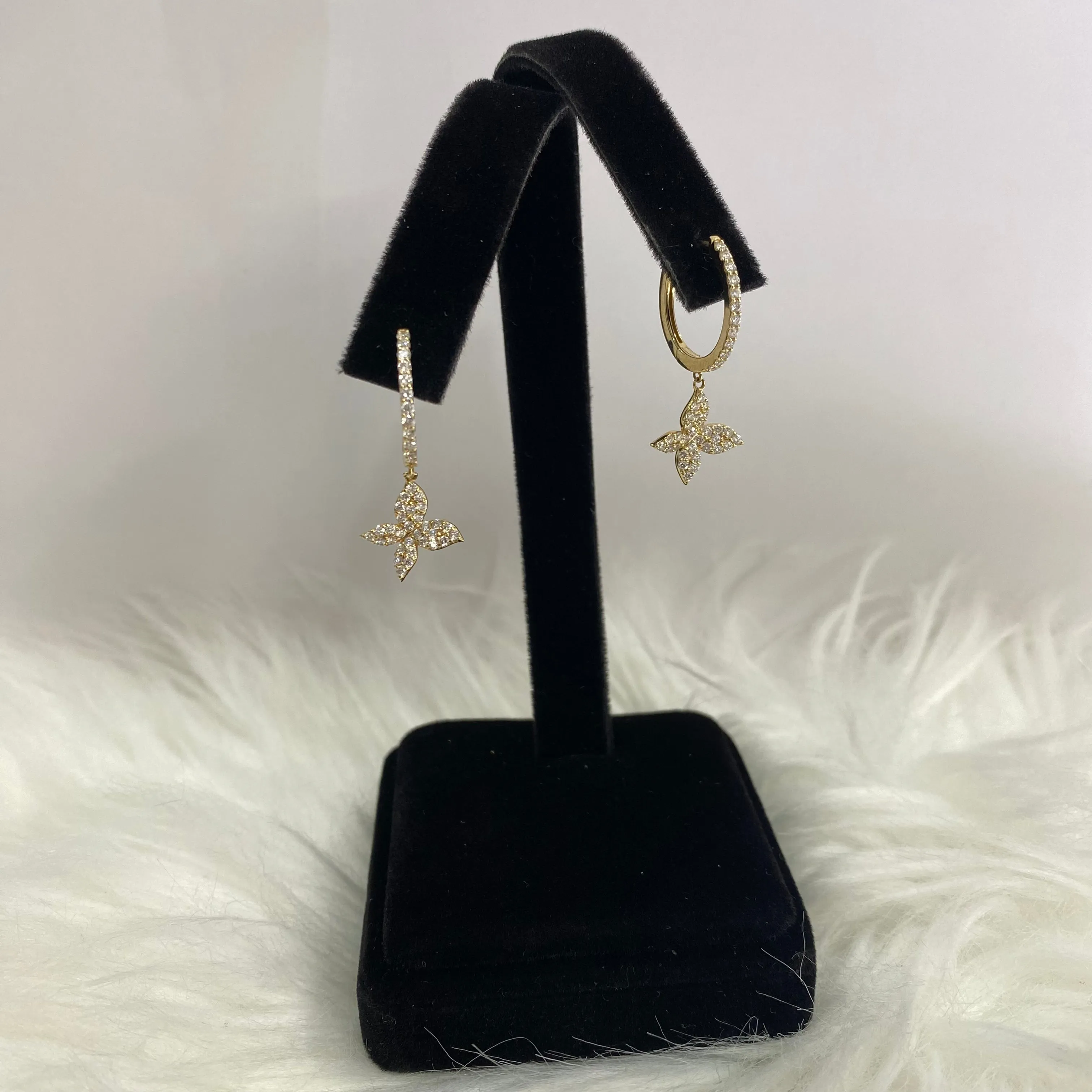 14K Yellow Gold Diamond Butterlfy Hoop Earrings 0.82Ct / 4.4gr