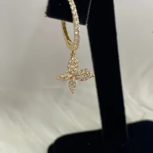 14K Yellow Gold Diamond Butterlfy Hoop Earrings 0.82Ct / 4.4gr