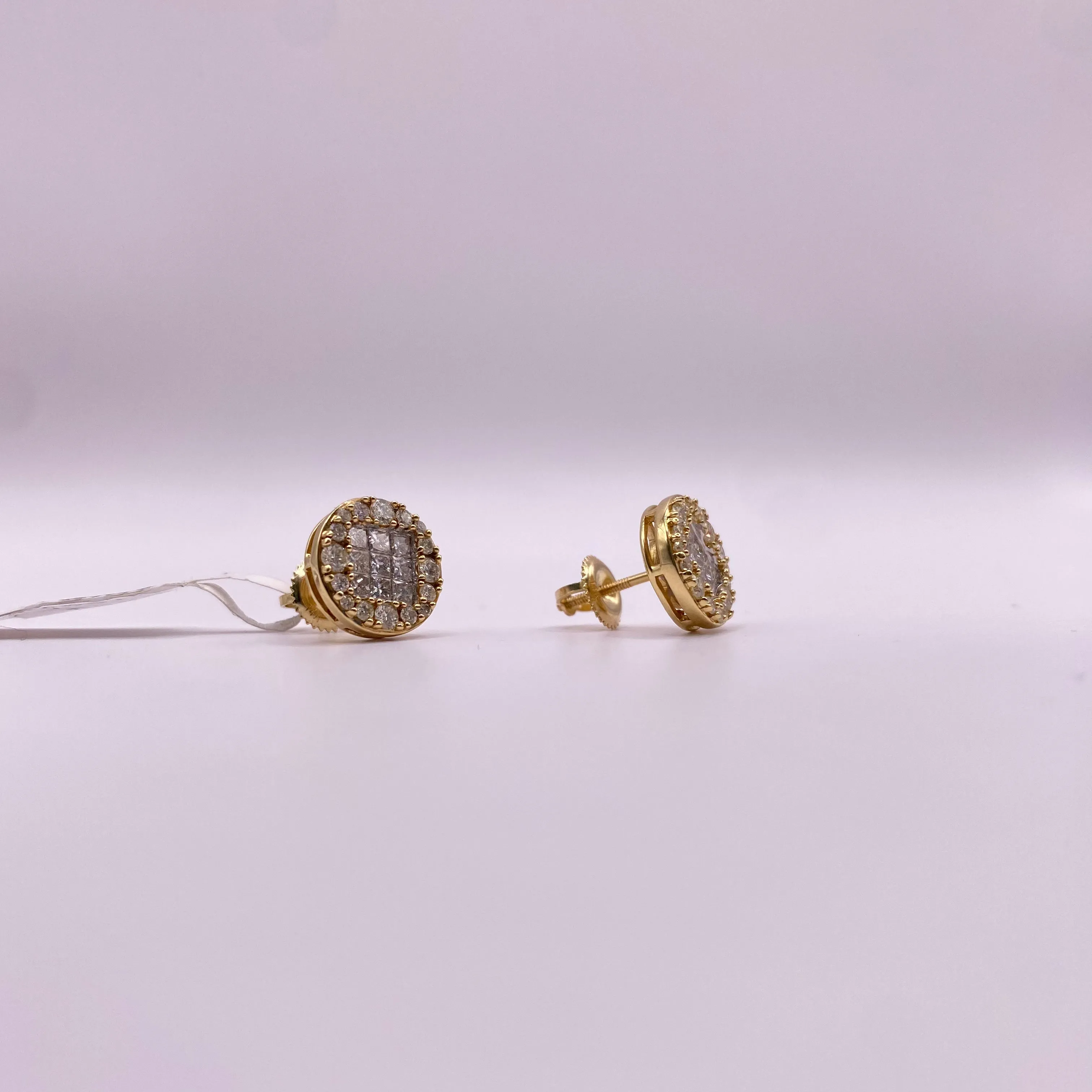 14K Yellow Gold Diamond Circle Stud Earrings 1.53Ct / 3.2gr