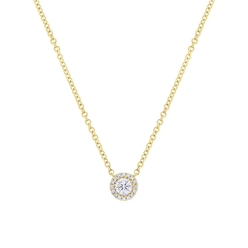 14K Yellow Gold Diamond Halo Necklace