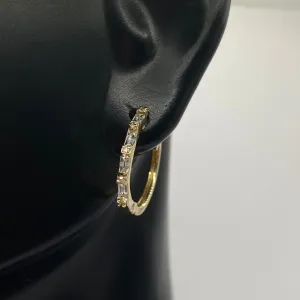 14K Yellow Gold Diamond Luxury Hoop Earrings 0.32Ct / 1.6gr