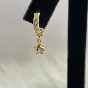 14K Yellow Gold Diamond Star Hoop Earrings 0.54Ct / 1.8gr