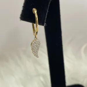 14K Yellow Gold Diamond Wing Hoop Earrings 0.41Ct / 1.8gr
