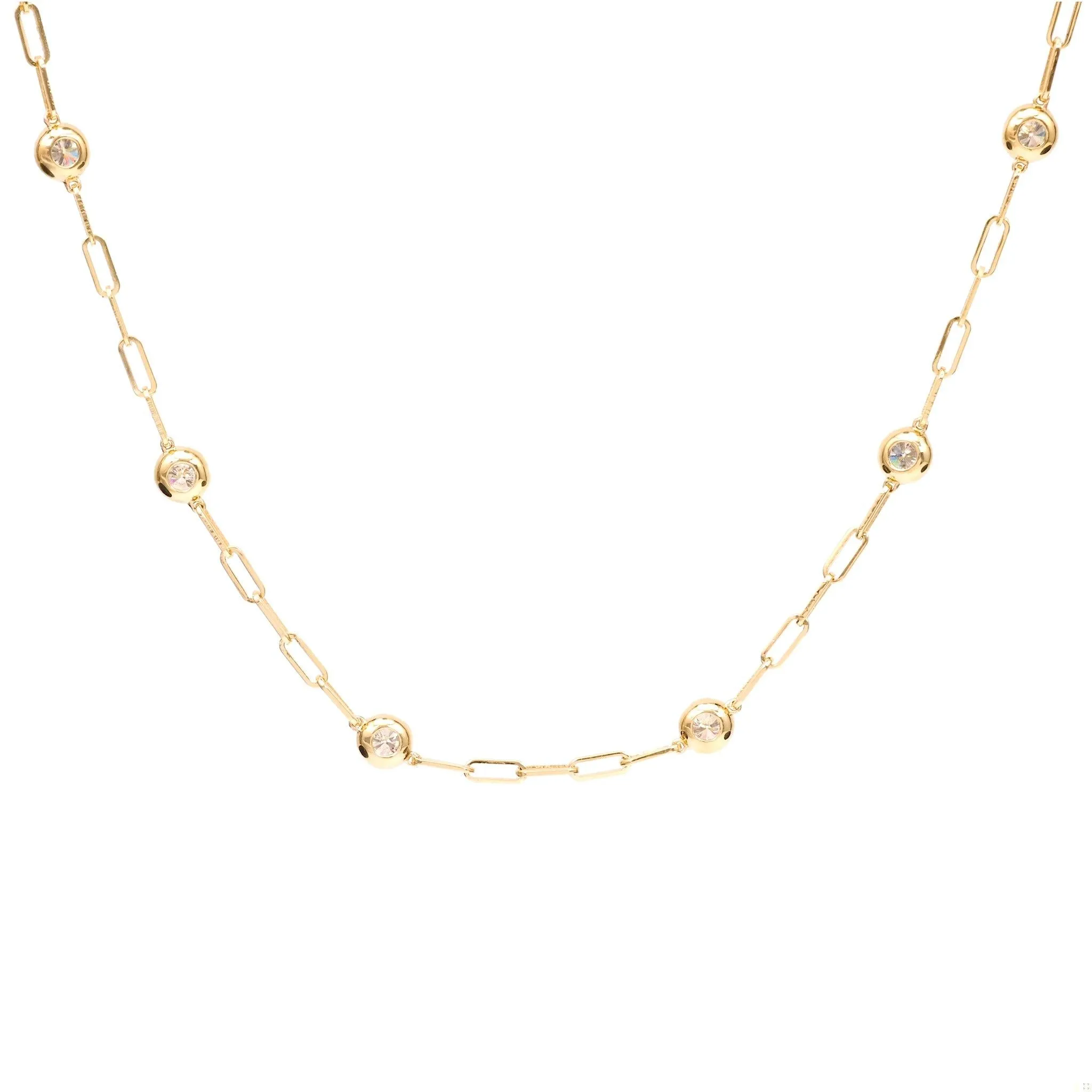 14k Yellow Gold Diamonds By The Yard Paperclip Necklace