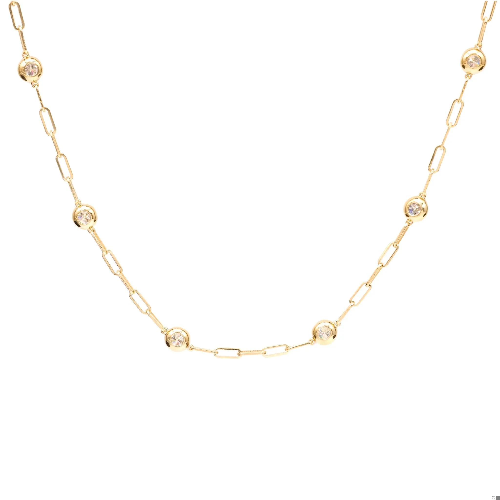 14k Yellow Gold Diamonds By The Yard Paperclip Necklace