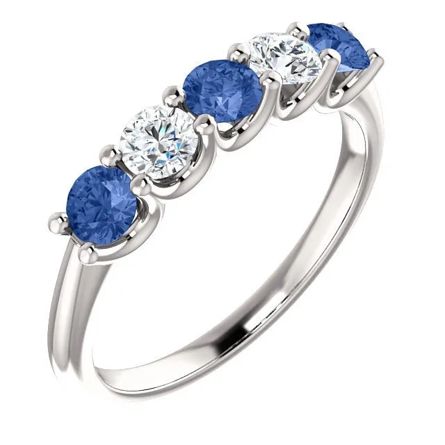 14KT GOLD 0.63 CTW SAPPHIRE & 0.30 CTW DIAMOND 5 STONE BAND