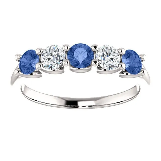 14KT GOLD 0.63 CTW SAPPHIRE & 0.30 CTW DIAMOND 5 STONE BAND