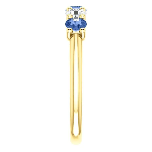 14KT GOLD 0.63 CTW SAPPHIRE & 0.30 CTW DIAMOND 5 STONE BAND