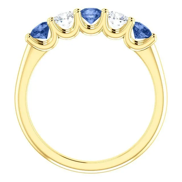 14KT GOLD 0.63 CTW SAPPHIRE & 0.30 CTW DIAMOND 5 STONE BAND