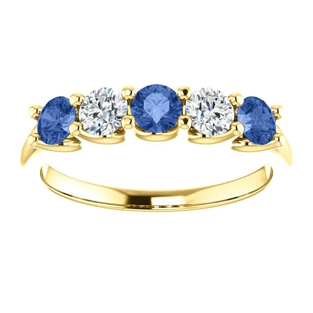 14KT GOLD 0.63 CTW SAPPHIRE & 0.30 CTW DIAMOND 5 STONE BAND