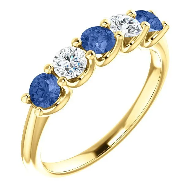 14KT GOLD 0.63 CTW SAPPHIRE & 0.30 CTW DIAMOND 5 STONE BAND