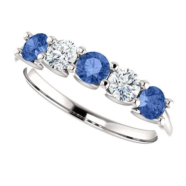 14KT GOLD 0.63 CTW SAPPHIRE & 0.30 CTW DIAMOND 5 STONE BAND