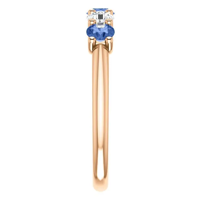 14KT GOLD 0.63 CTW SAPPHIRE & 0.30 CTW DIAMOND 5 STONE BAND