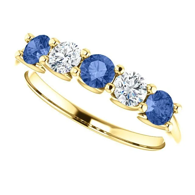 14KT GOLD 0.63 CTW SAPPHIRE & 0.30 CTW DIAMOND 5 STONE BAND