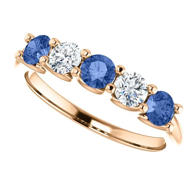 14KT GOLD 0.63 CTW SAPPHIRE & 0.30 CTW DIAMOND 5 STONE BAND