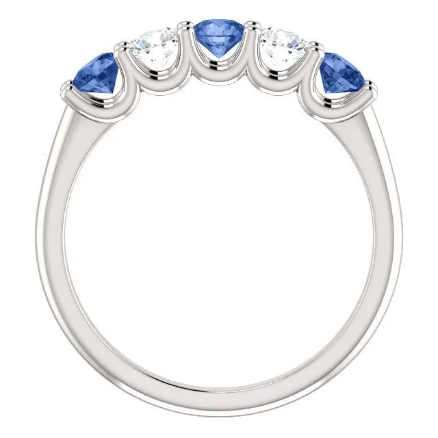 14KT GOLD 0.63 CTW SAPPHIRE & 0.30 CTW DIAMOND 5 STONE BAND