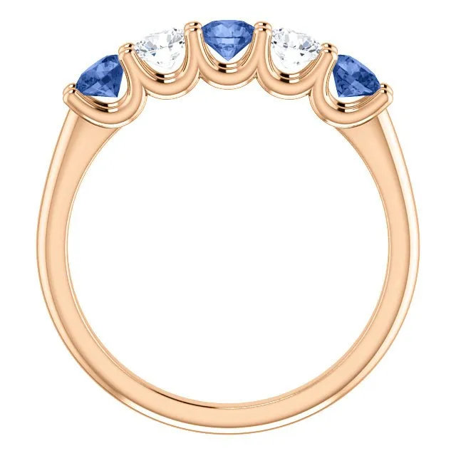 14KT GOLD 0.63 CTW SAPPHIRE & 0.30 CTW DIAMOND 5 STONE BAND