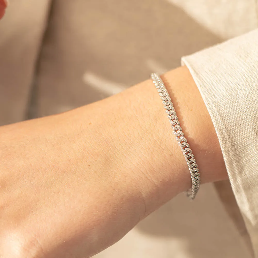 18ct White Gold Diamond Curb Link Bracelet