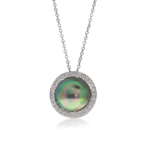 18ct White Paua Pearl & Diamond Pendant