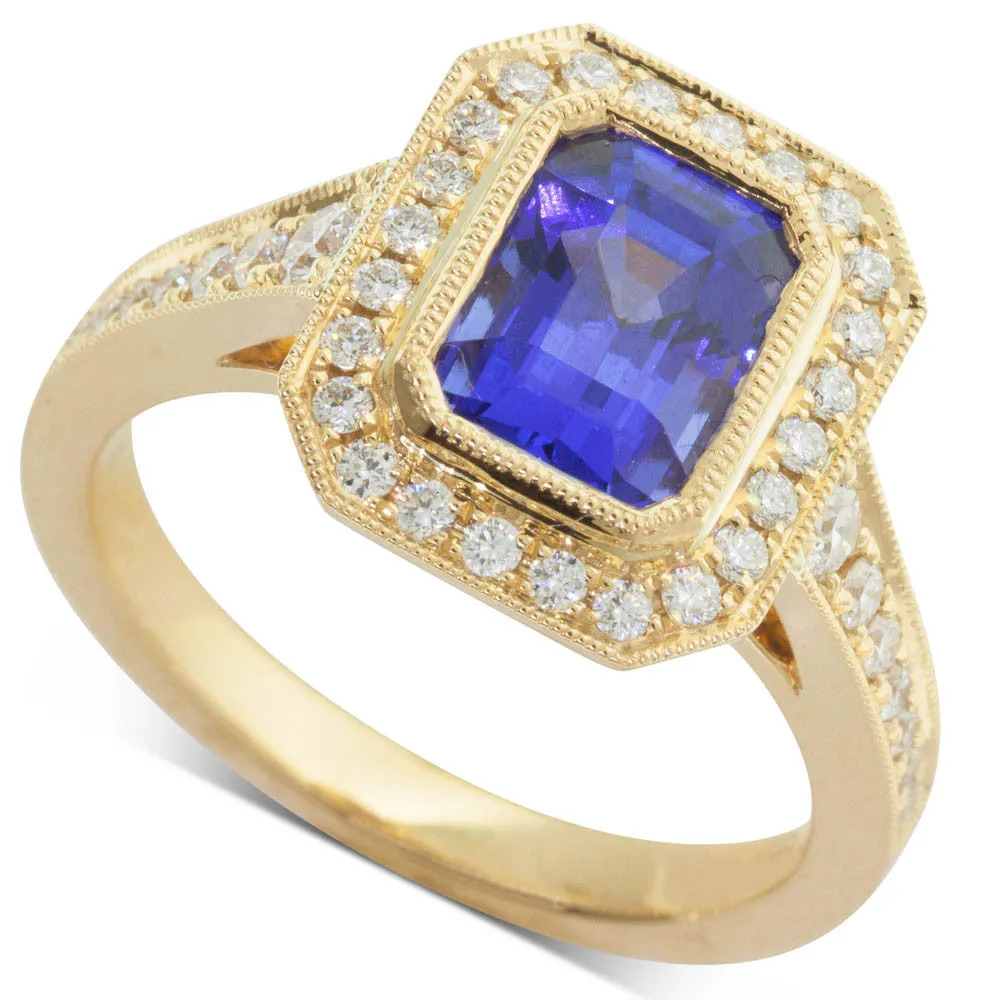 18ct Yellow Gold Tanzanite & Diamond Ring