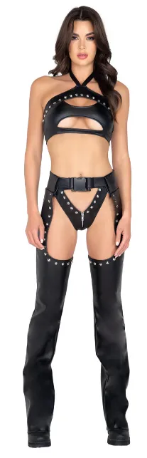 2 Piece Studded Faux Leather Set - Black 3975