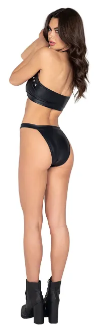 2 Piece Studded Faux Leather Set - Black 3975