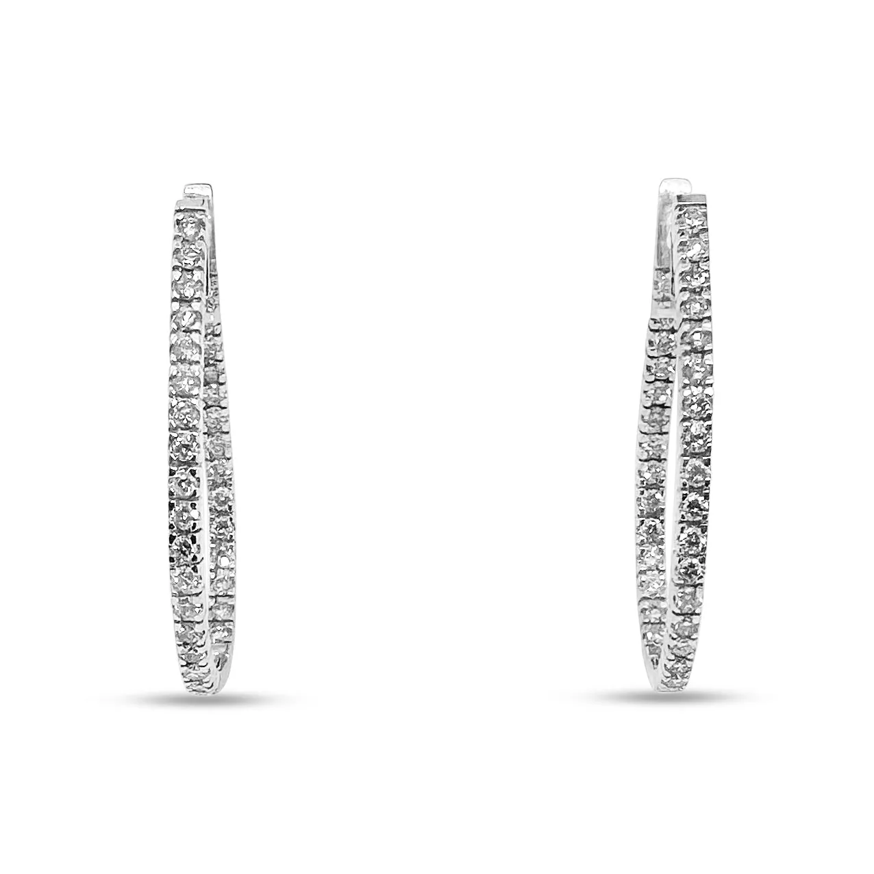 2.50ctw Diamond Inside-Out Curved Hoop Earrings in 14 Karat White Gold