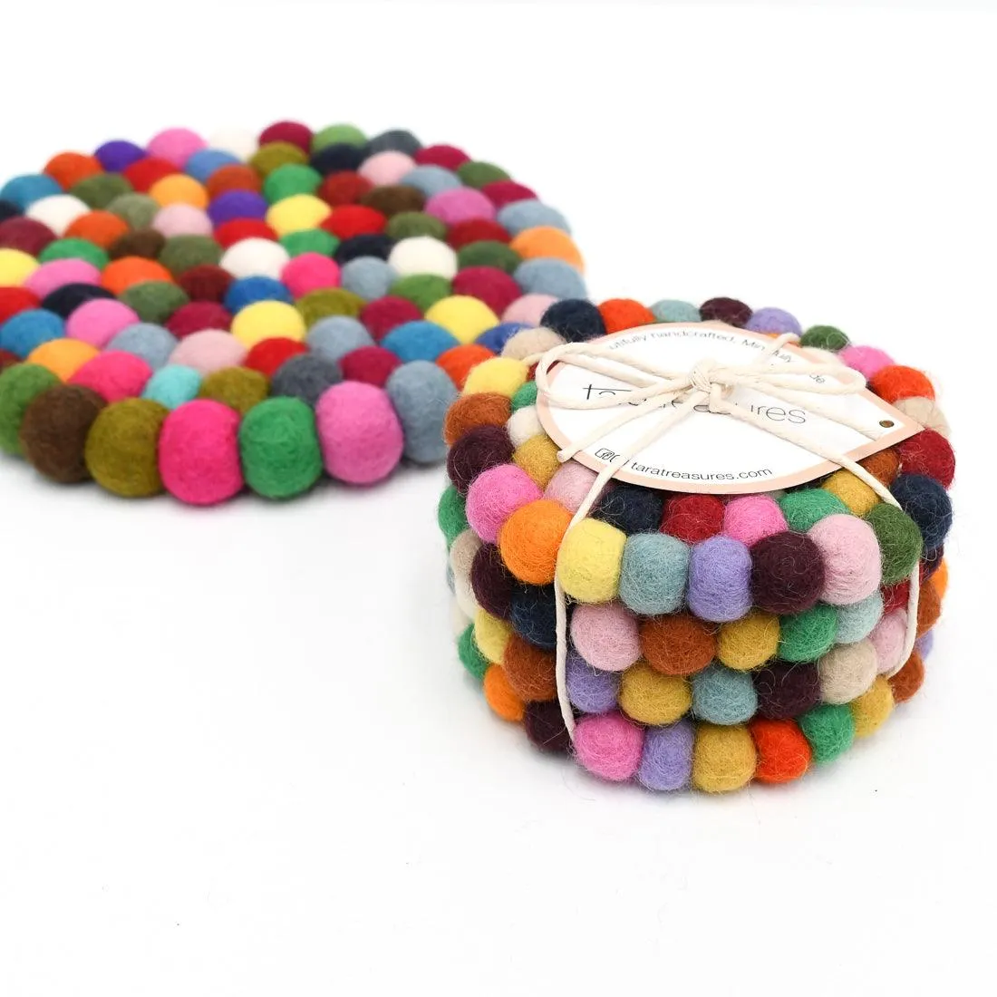 4 Felt Coasters and a Trivet Set - Colourful