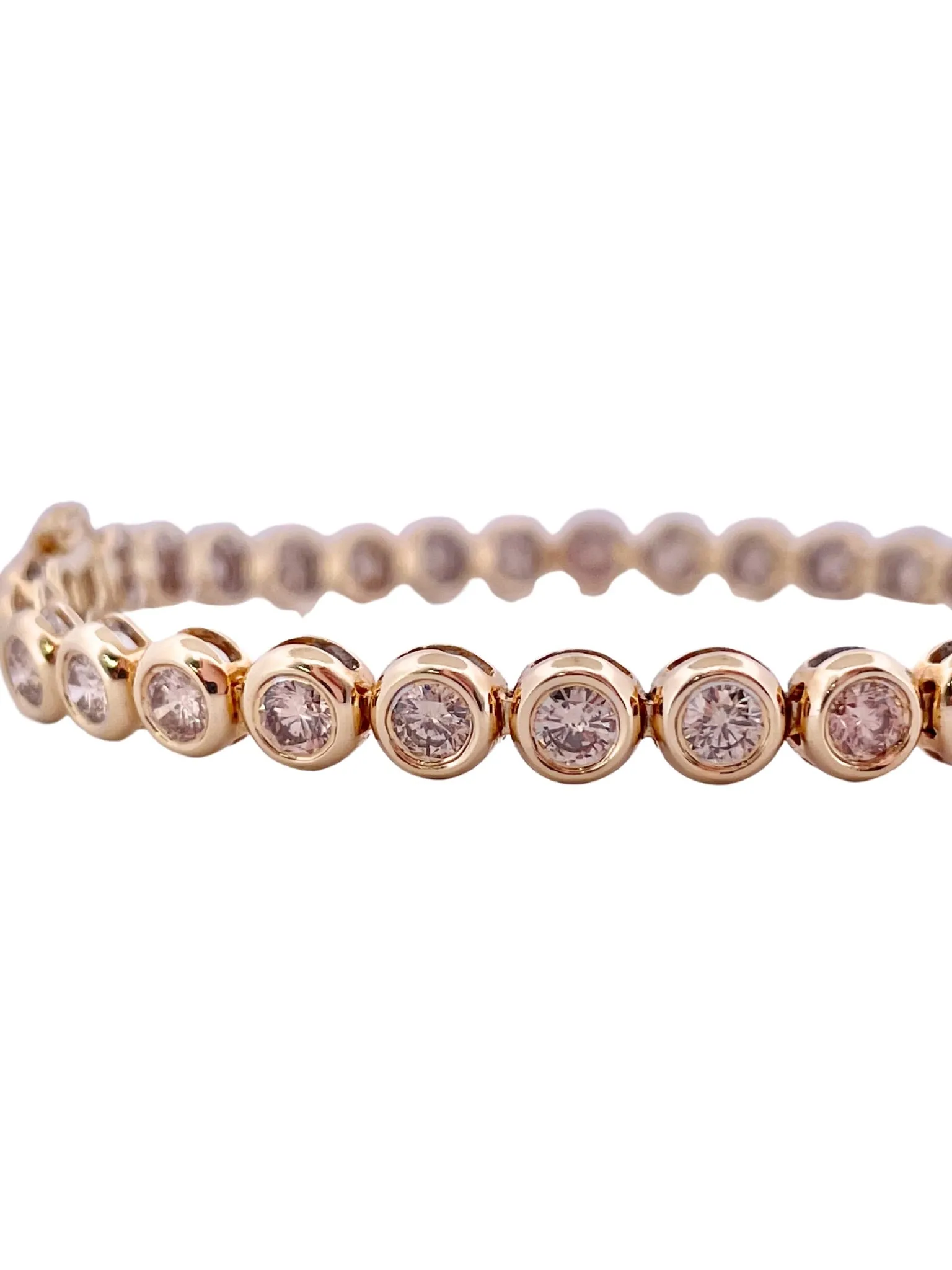 5 Carats Total Weight Diamond Bezel Set 14k Yellow Gold Tennis Bracelet