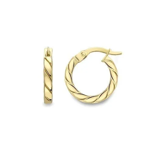 9ct Gold 10mm Twist Round Hoop Earrings
