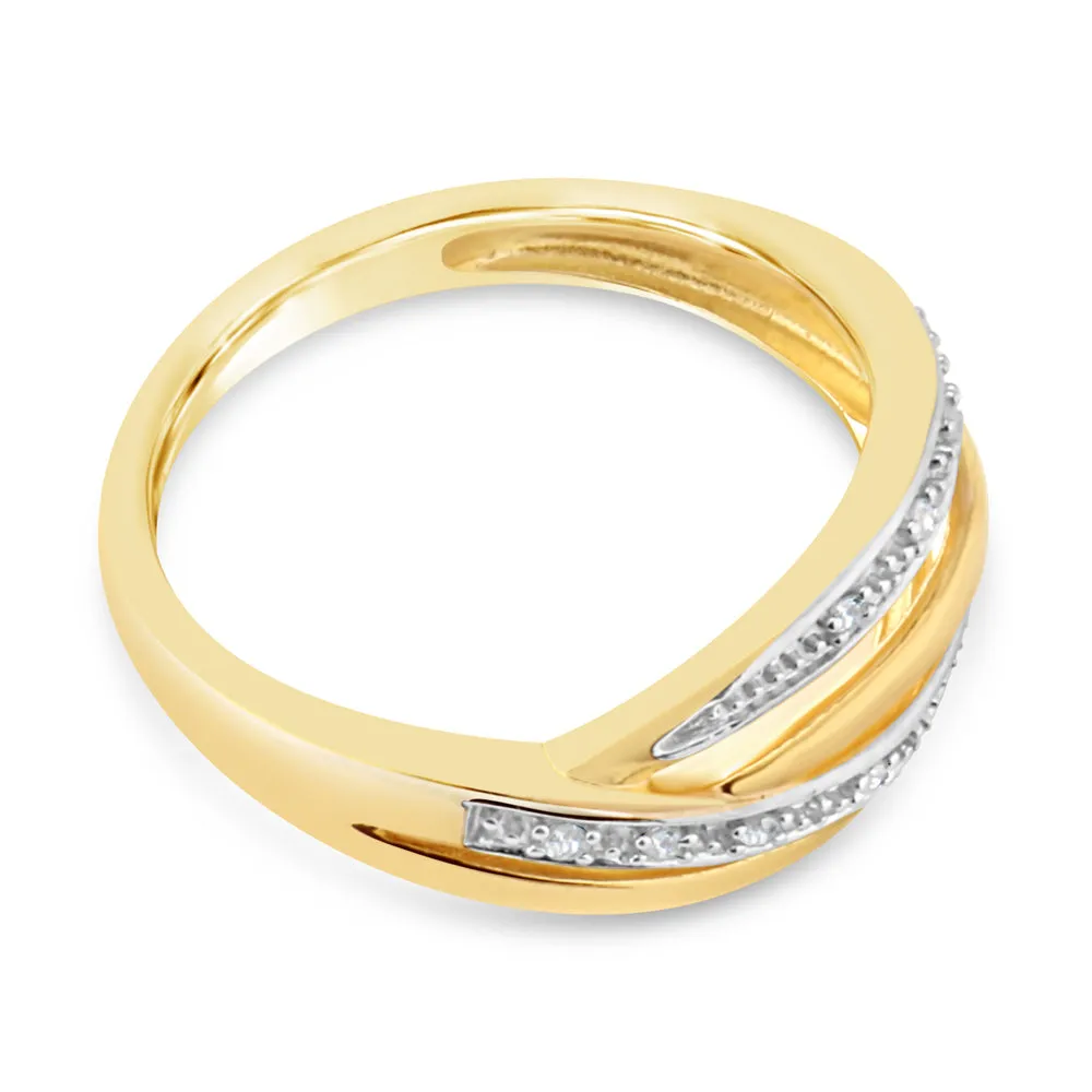 9ct Yellow Gold 0.04 Carat Diamond Ring with 8 Brilliant Cut Diamonds