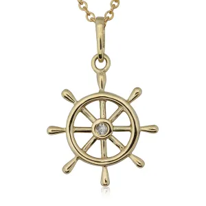 9ct Yellow Gold Diamond Ship Wheel Pendant