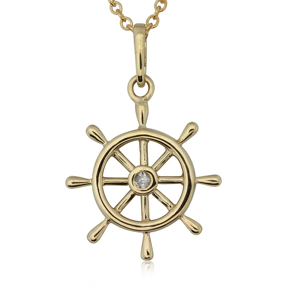 9ct Yellow Gold Diamond Ship Wheel Pendant