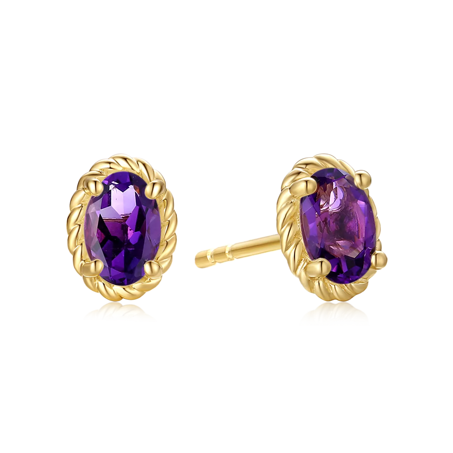 9ct Yellow Gold Oval Cut 6x4mm Amethyst February Stud Earrings
