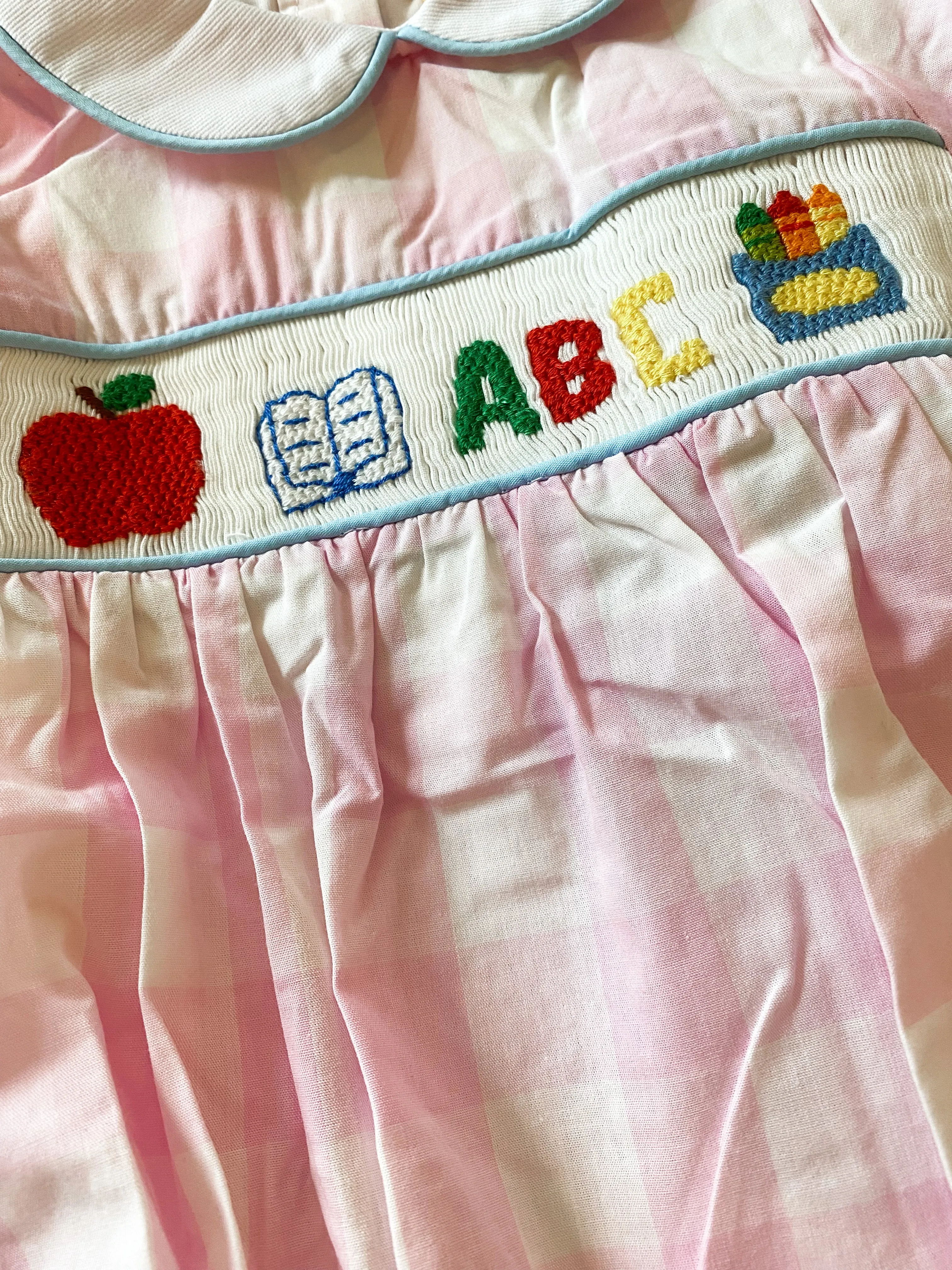 ABC smocked pink girl bubble
