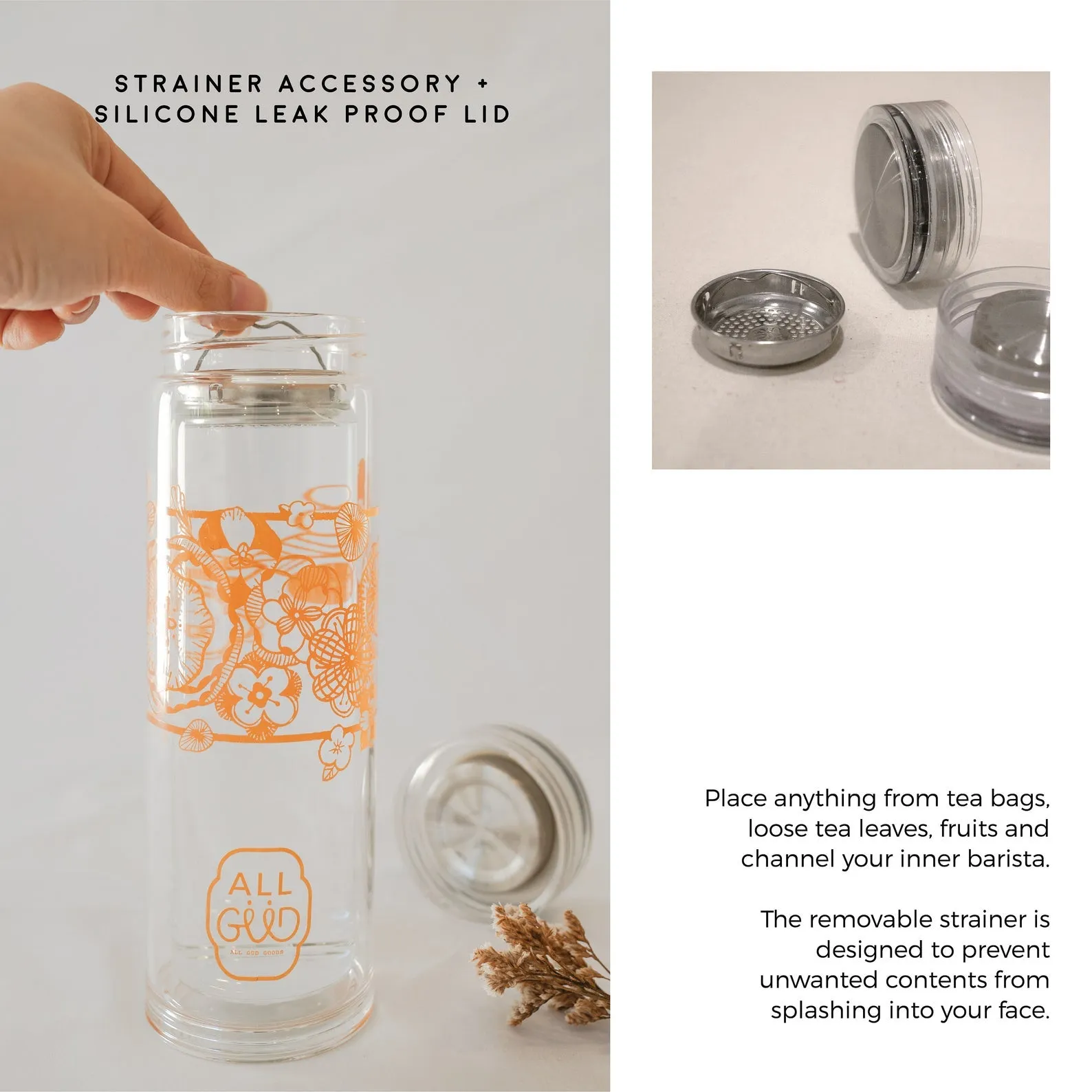 Allgudgoods Floral Glass Water Bottle Bag Set