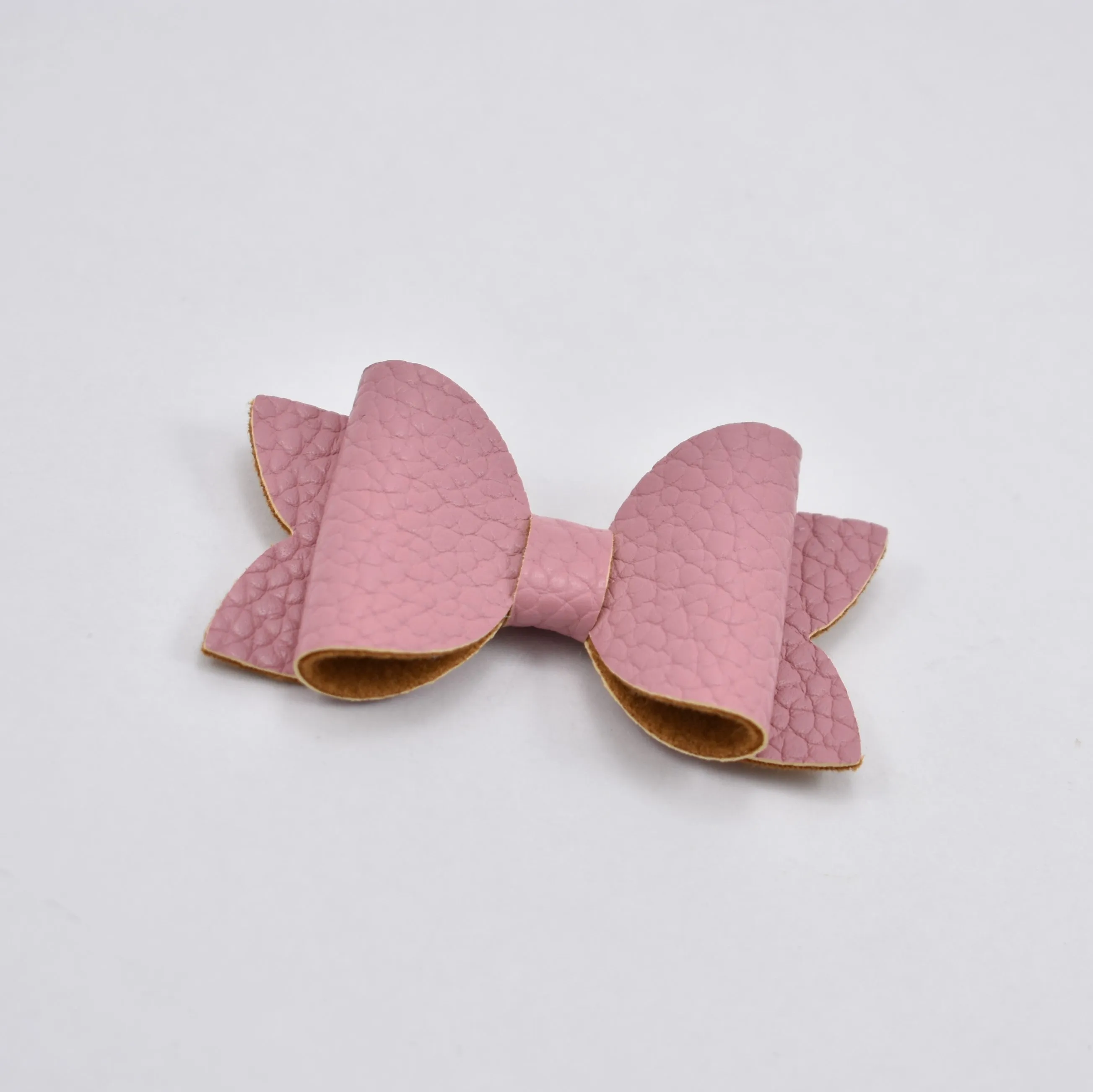 Annabelle Bow Hair Clip - faux leather - dusty pink